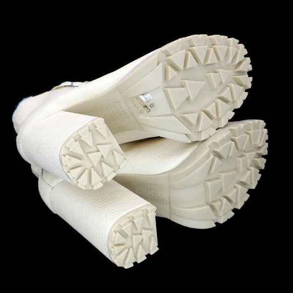 Schutz Zhara Nude Lace Up Lug Sole Block High Heel Combat Moto Ankle Bootie 9B - Picture 5 of 6